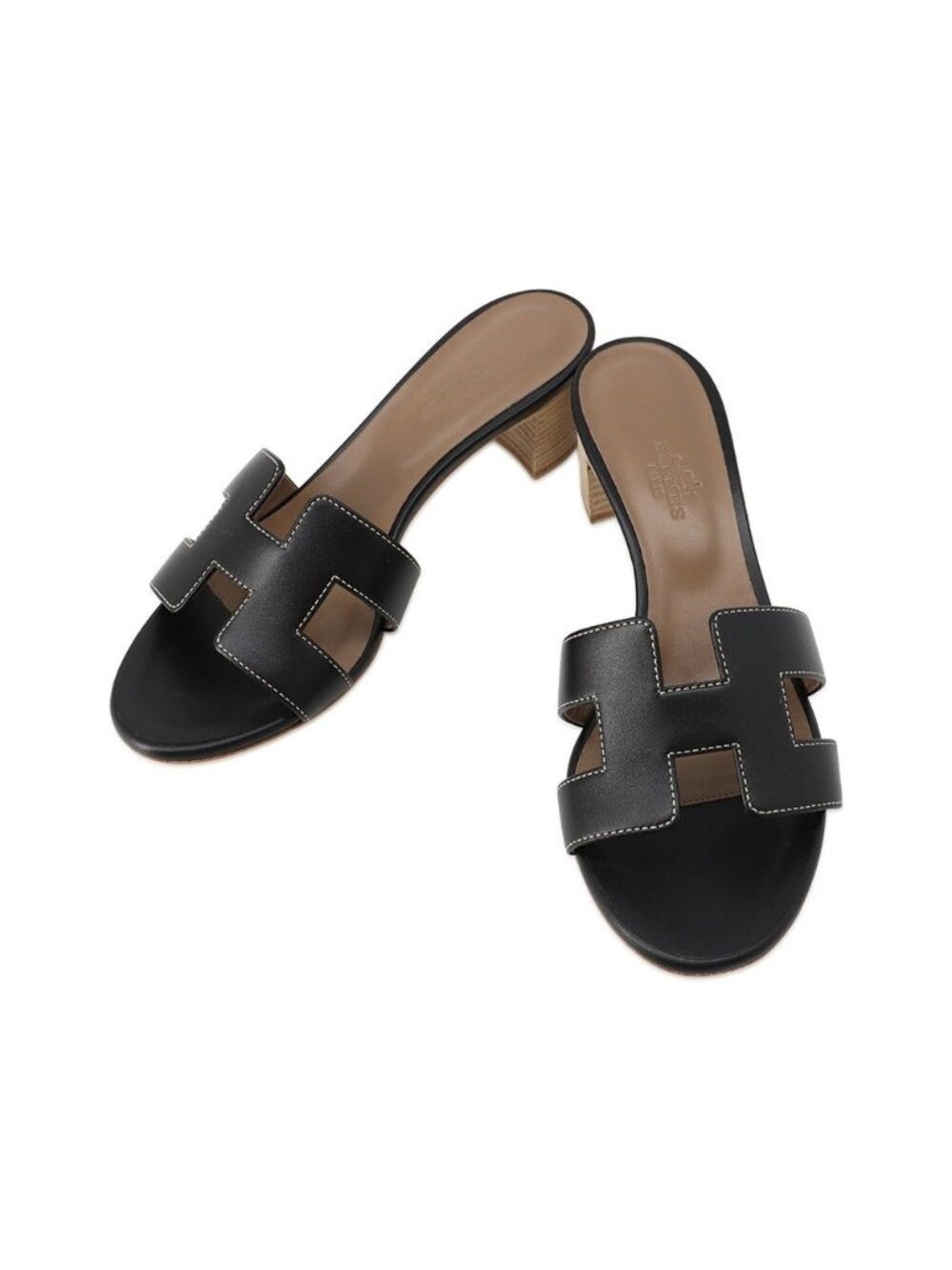 Hermes Sandals Oasis Calfskin Shoes Black